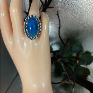 Size 7&3/4 Elegant Blue Botswana agate Silver Ring marked 925